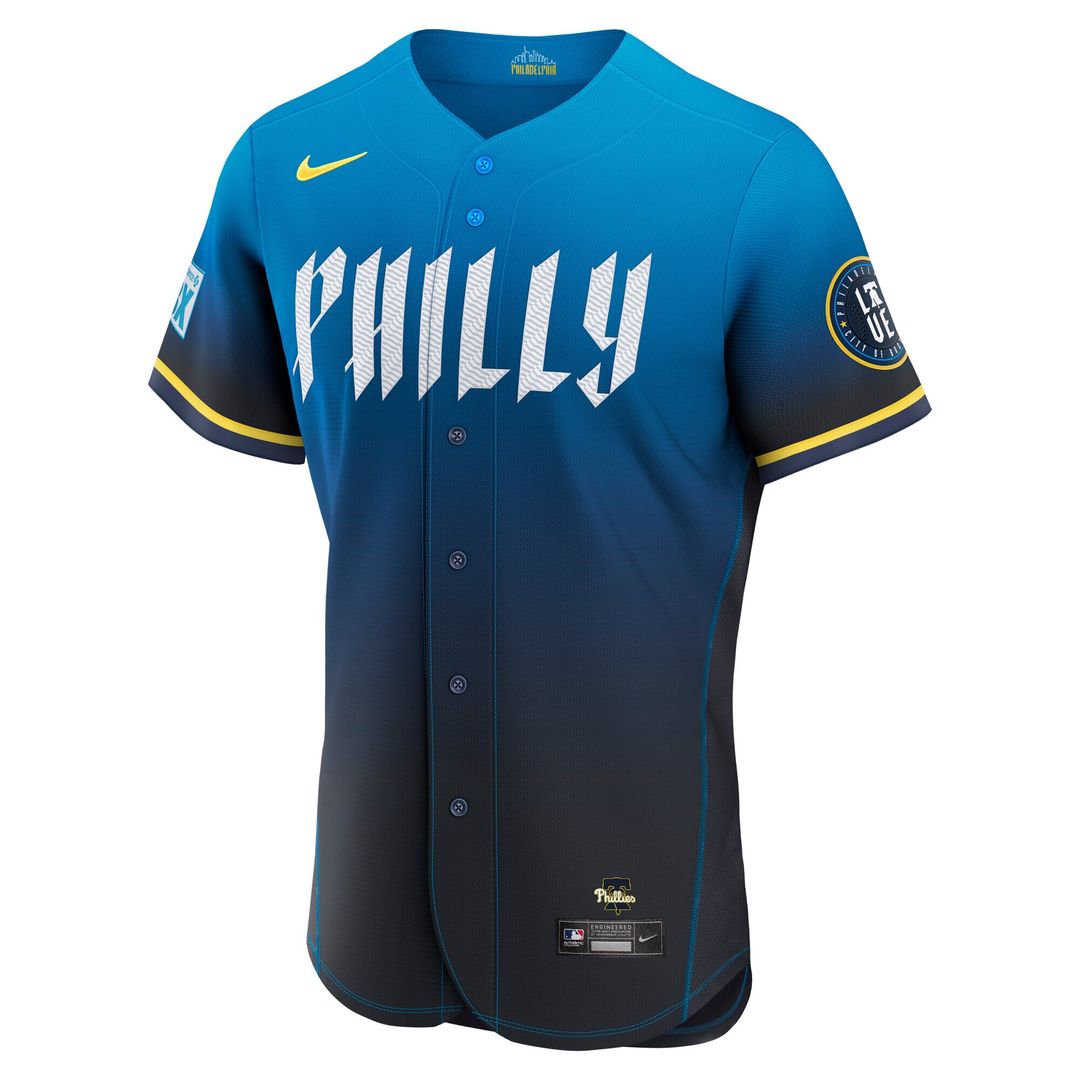 Philadelphia Phillies Bryce Harper Nike City Connect Authentic Sponsor Patch Jersey - Blue